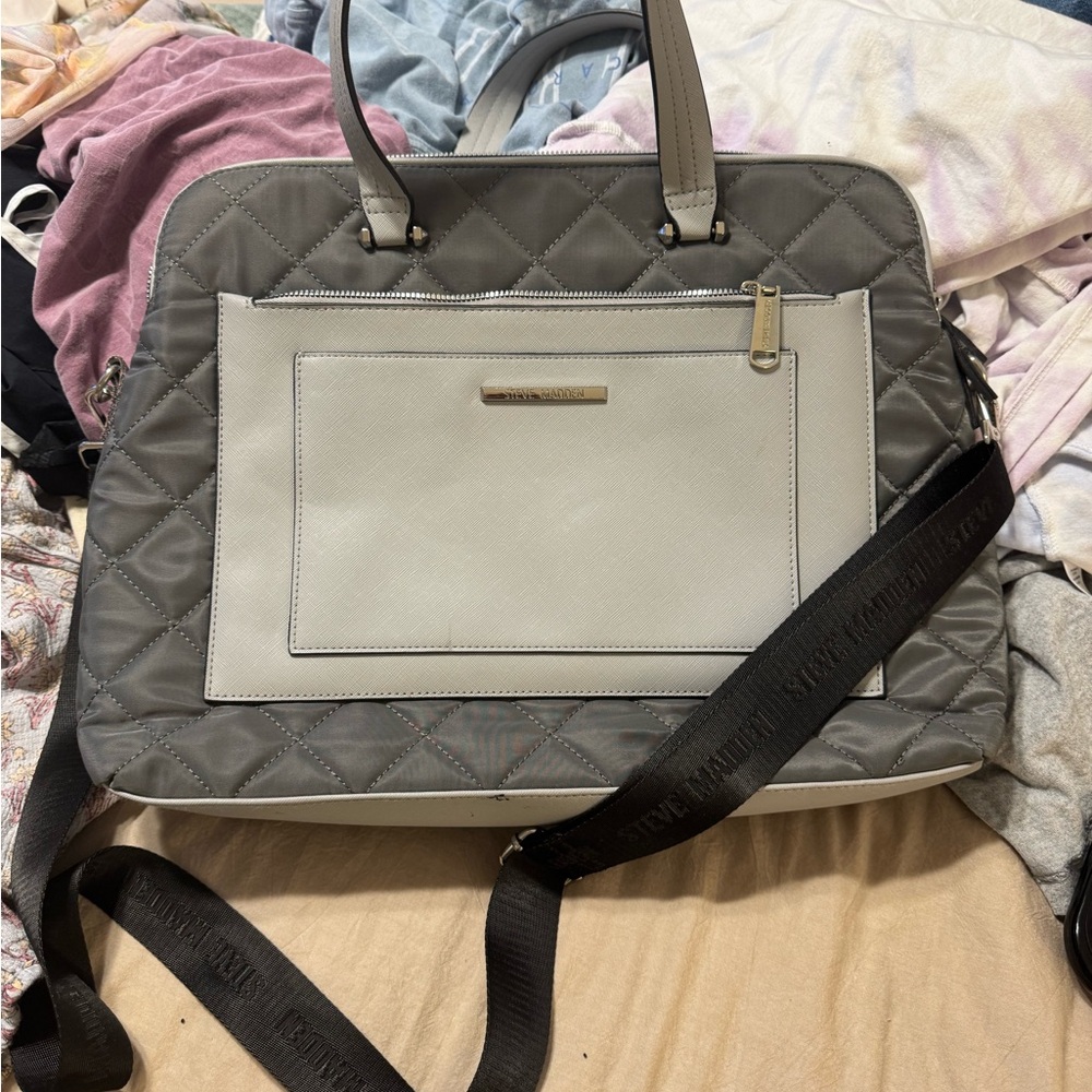 Steve Madden Gray and Cream Quilted Tote